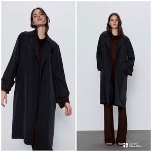 ZARA Black Soft Trench Coat with Pockets Size Large